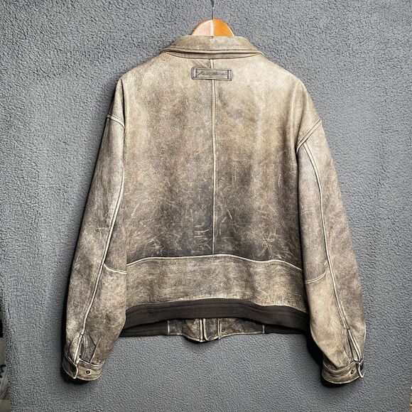 Eddie Bauer Mens 2XL Leather Bomber Jacket Full Zip Brown Distressed Gradient - Picture 2 of 16